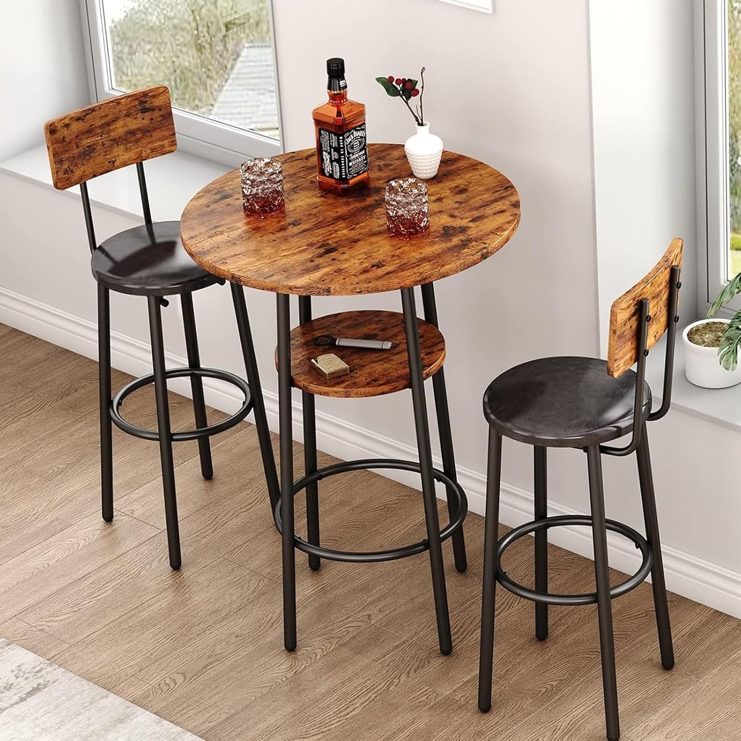 3-Piece Dining Table Set 2 Small Round Kitchen Table W/ 2 Chairs Counter Height