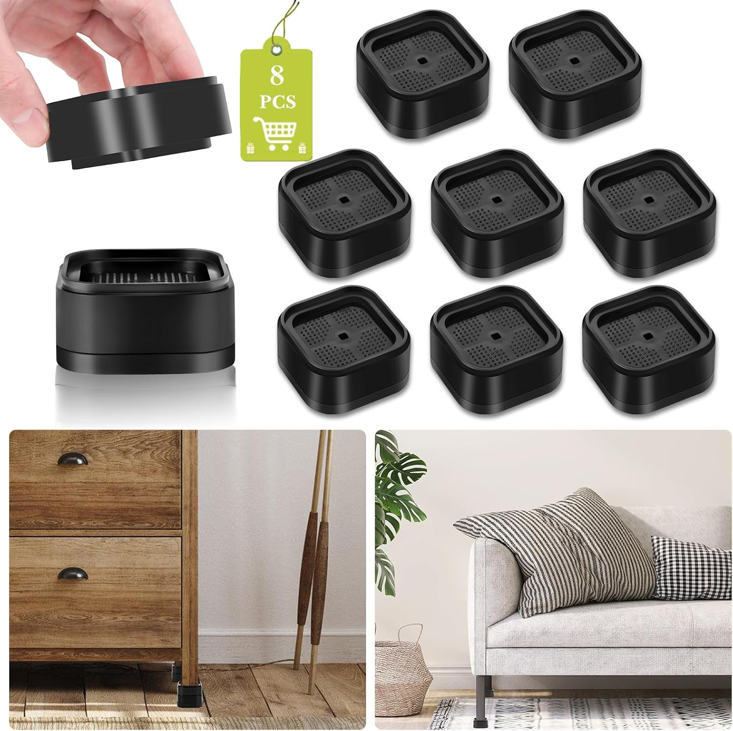 8 Pack Furniture Risers 1 or 2 Inch, Adjustable Bed Risers Heavy Duty for Table
