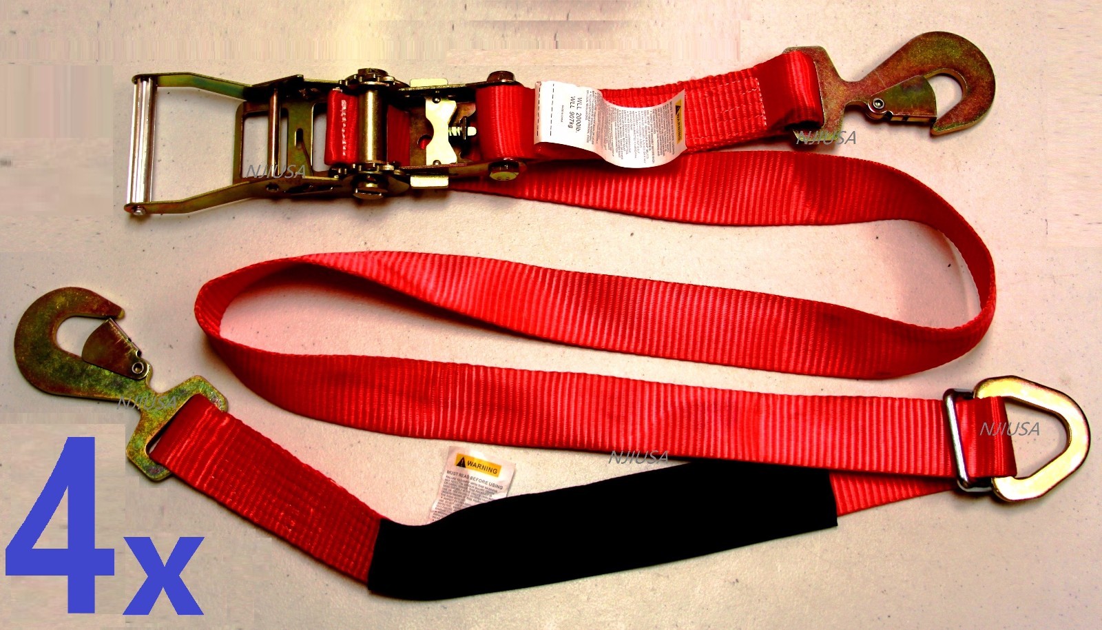 4pcs Axle Straps Car Hauler Trailer Auto Tie Down Ratchet Flatbed Towing RED