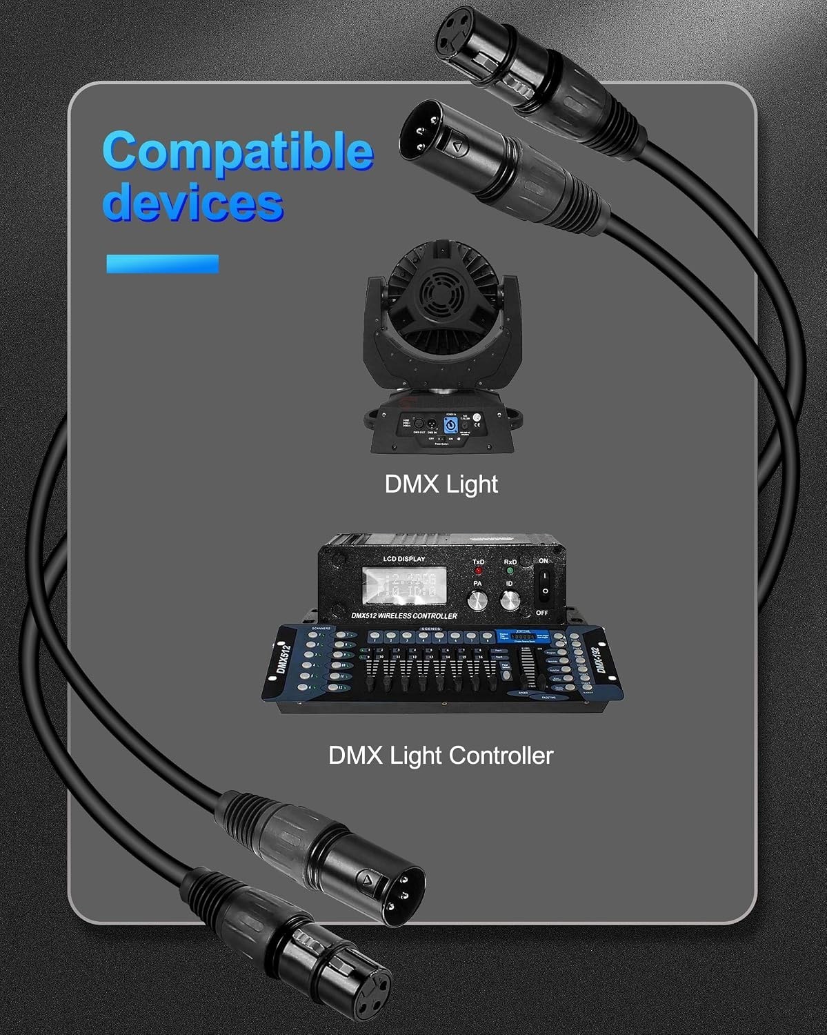 Coiled 25 FT 4 Pack DMX Cables - Superior Shielding for Pristine Signals