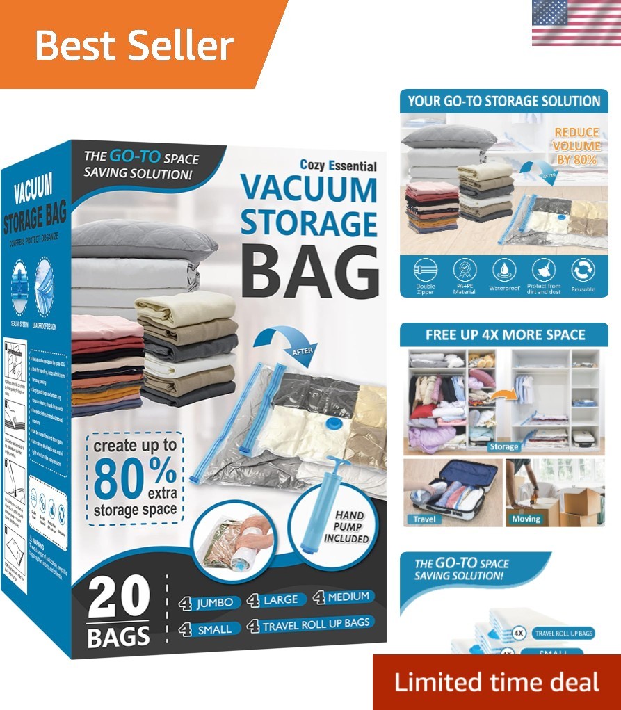 Effortless Compression Vacuum Storage Bags - 20 Combo for Home and Travel