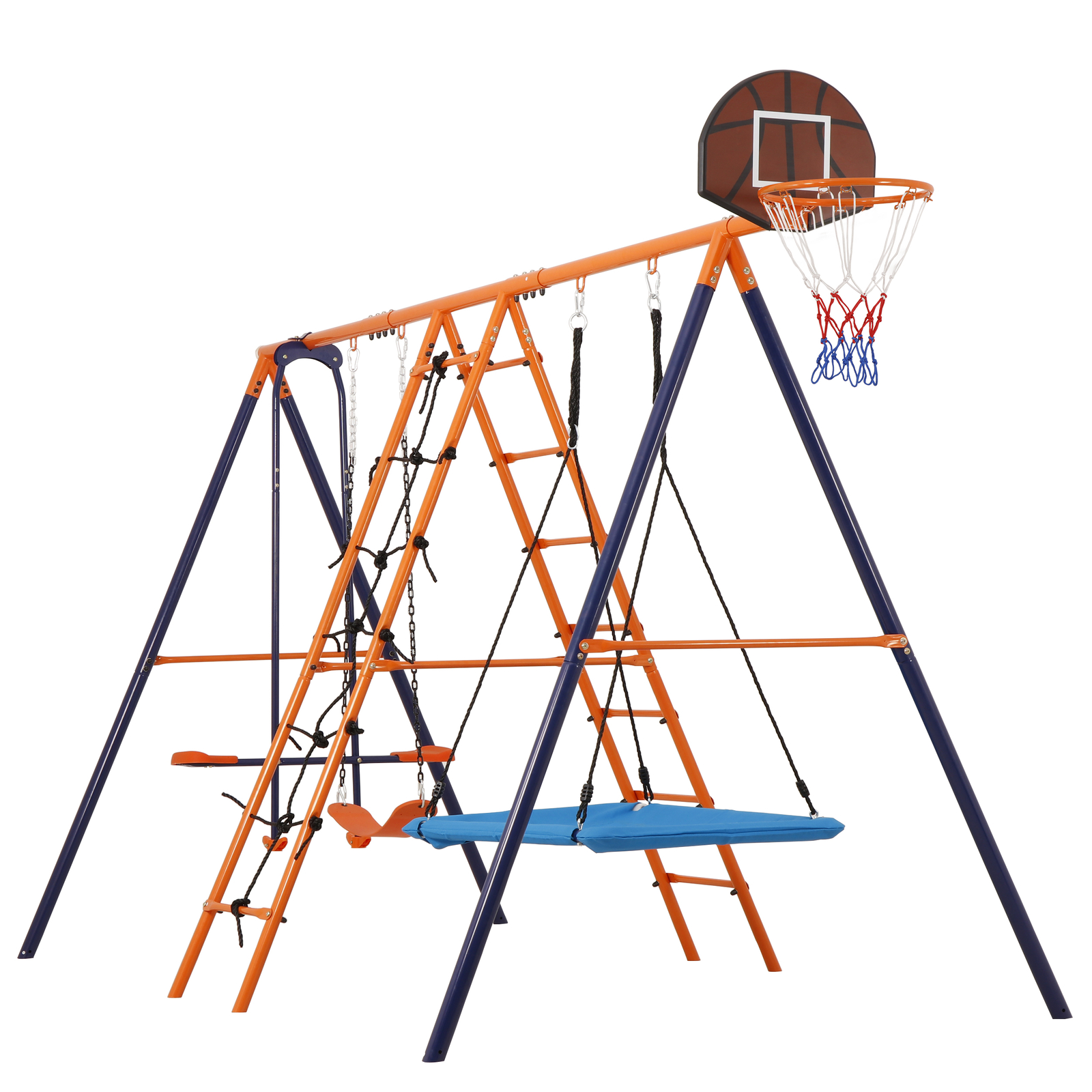 6 in 1 Swing Set Outdoor Kids Play Ground with Safety Frame for Backyard Park