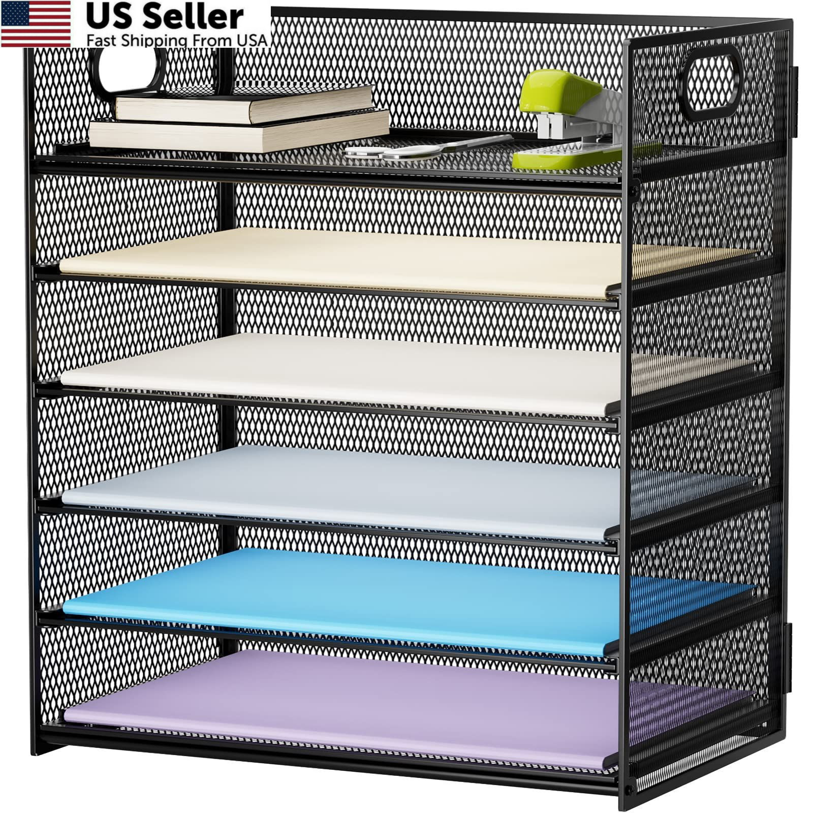 Marbrasse 6 Tier Paper Organizer Letter Tray - Mesh 6Tire, 6 - Black