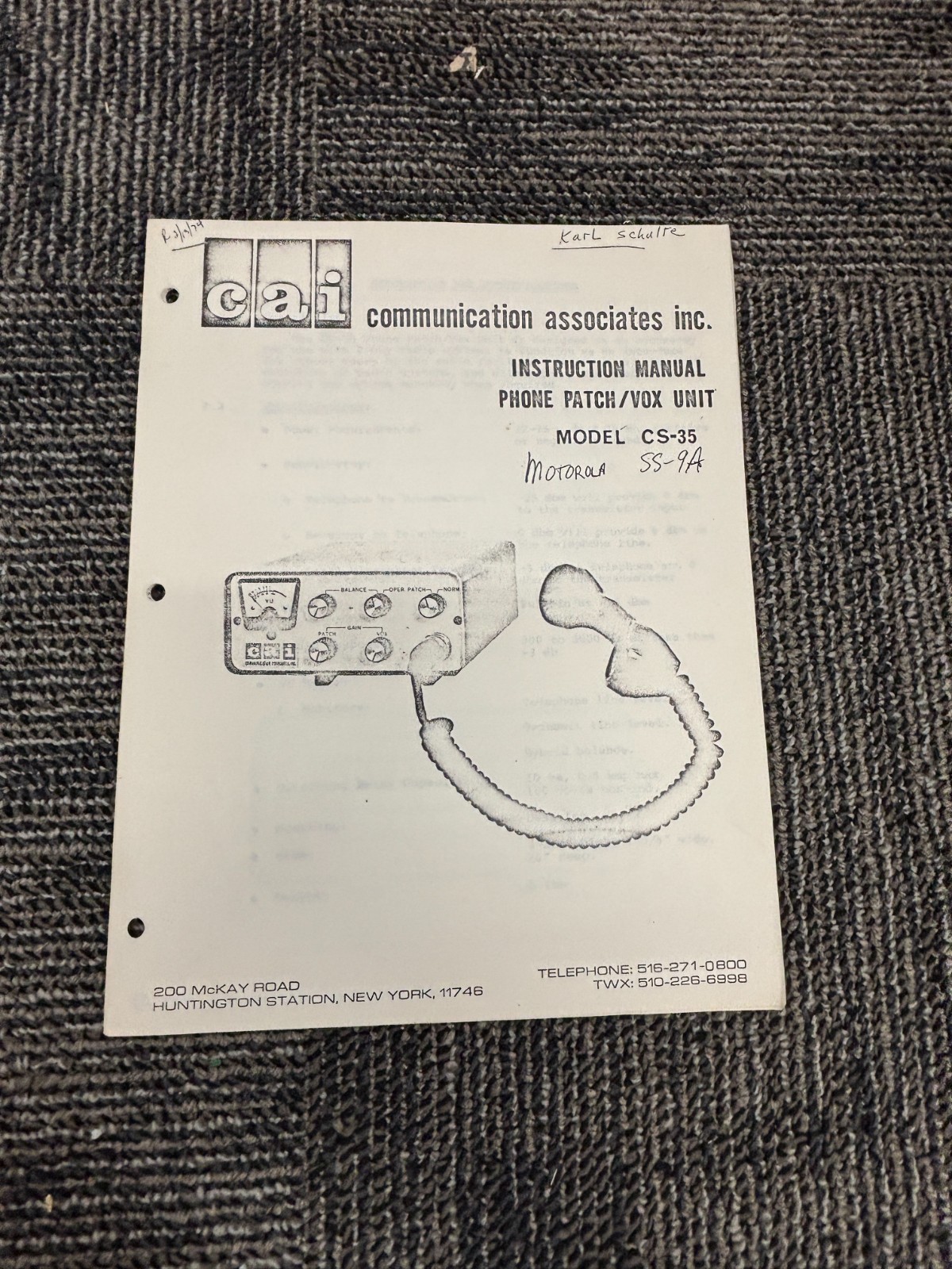 Vintage CAI Model CS-35 Instruction Manual Vox Unit Faded COVER!