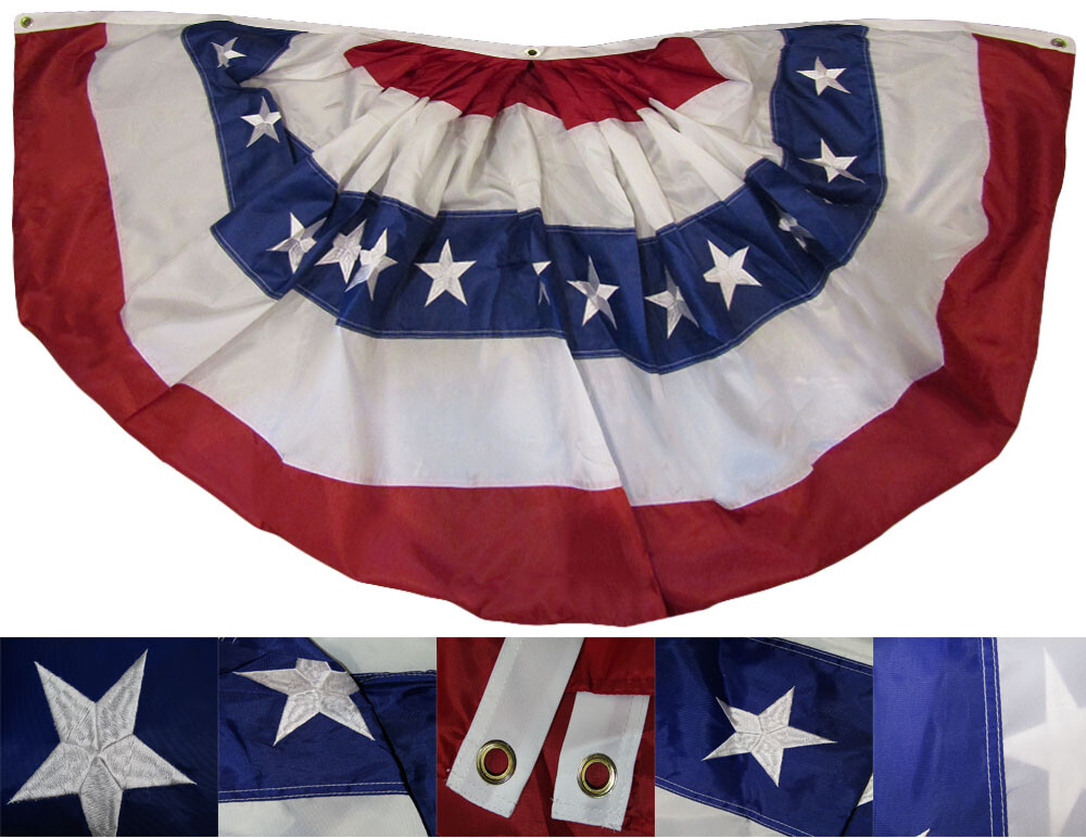 (4 Pack) 3x6 USA American 3'x6' 210D Nylon Embroidered Fan Flag Banner Bunting