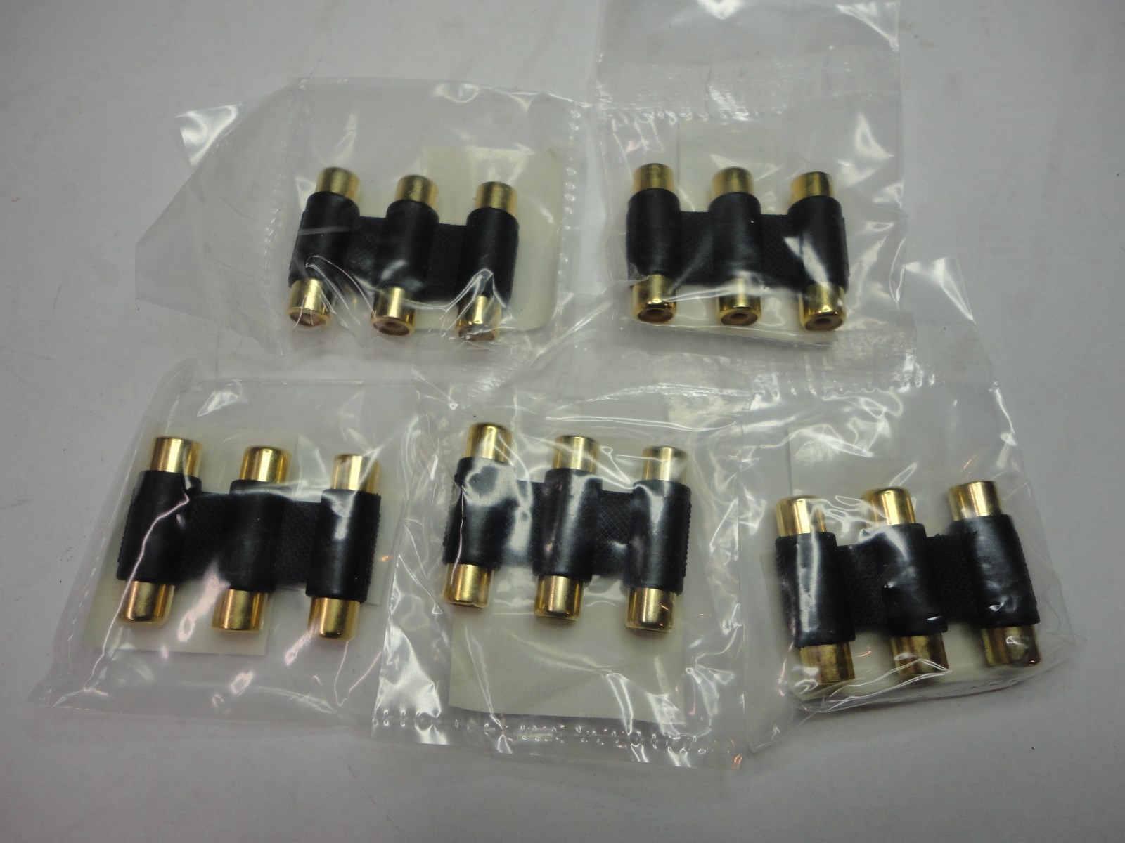 New, Free ship, 5 Count, 3RCA Cable Coupling, 3 Post RCA  Coupling, Gold Plated
