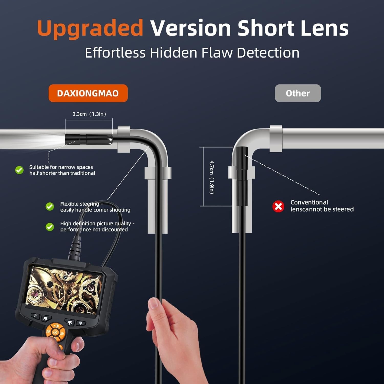 Endoscope Camera with Light, 1080P HD Borescope 8 Adjustable Orange