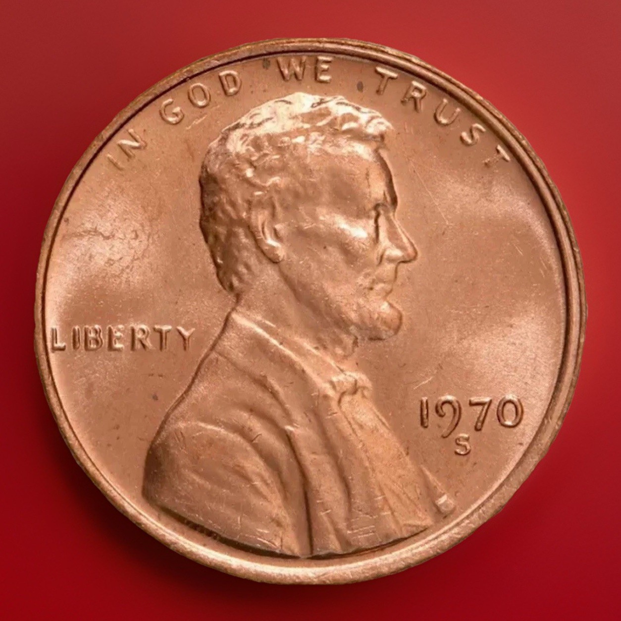 A 1970-S Lincoln Memorial Cent Large Date Gem Red BU Penny is a US coin.
