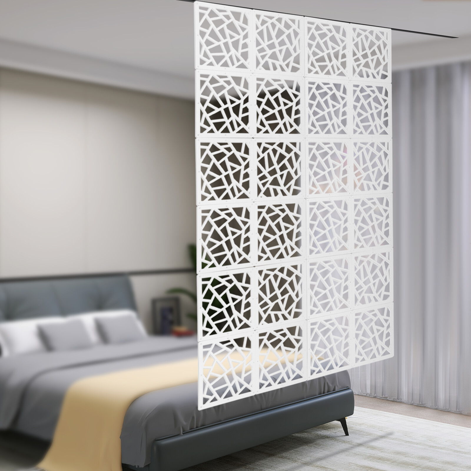 24pcs Hanging Room Divider Screens Carving Pattern Hanging Panels Home Office