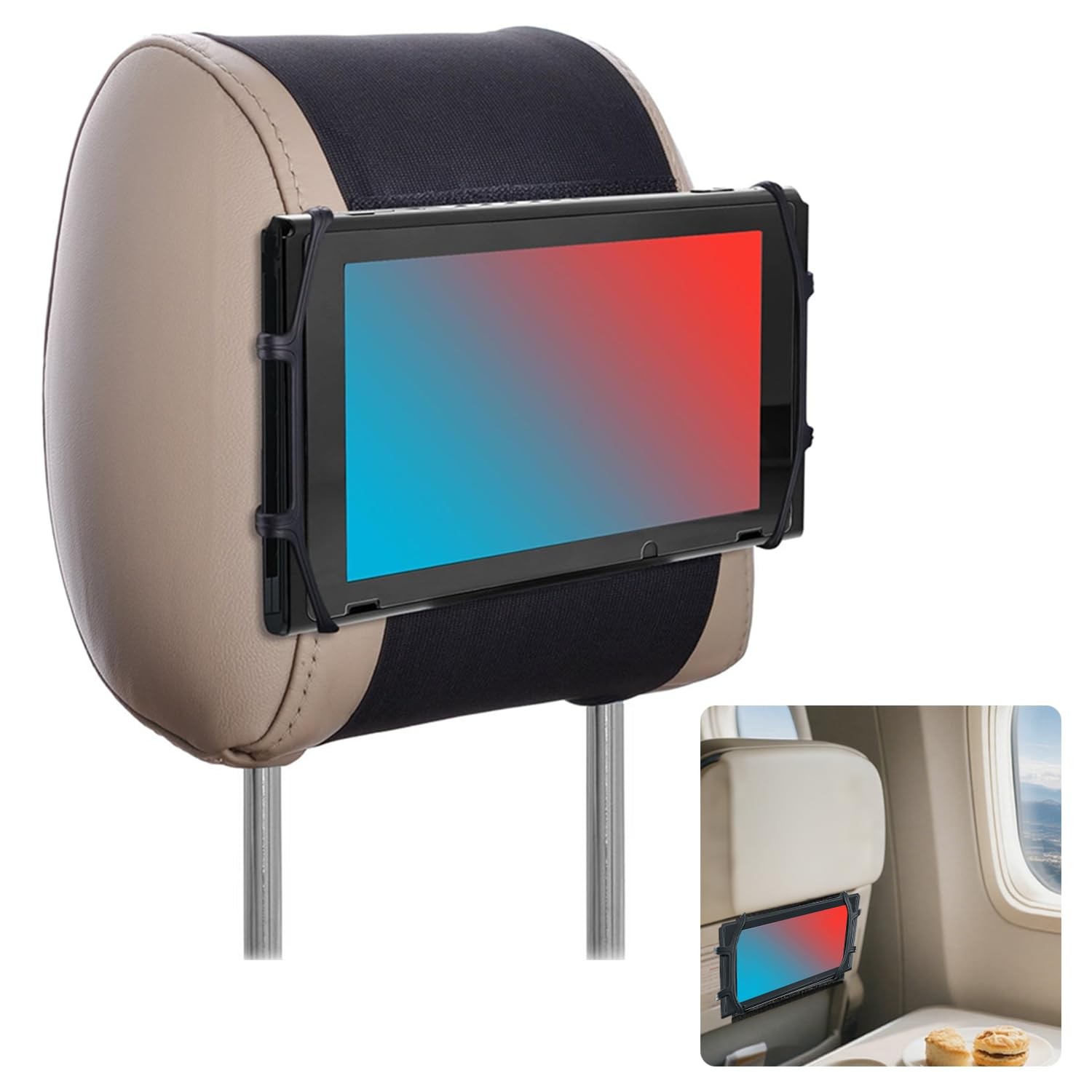 Car Headrest Mount Holder for Nintendo Switch 2& 1, Rotatable Silicone Net Ho...