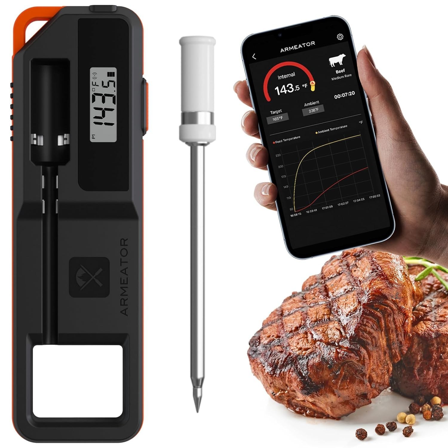 Wireless Digital Meat Thermometer Bluetooth Food Thermometer for BBQ Grill Oven