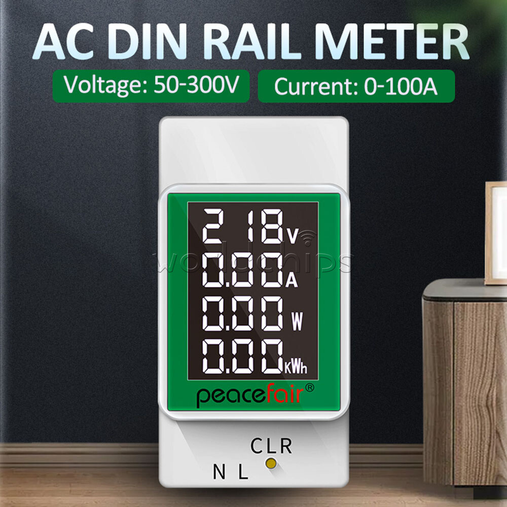 100A Digital Power Energy Voltmeter Ammeter Watt Kwh AC DIN Rall Meter 50V-300V