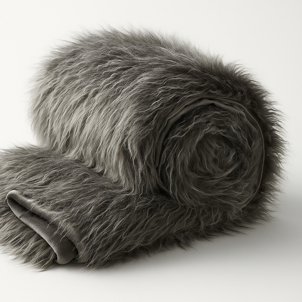 Restoration Hardware Faux Fur Throw Blanket Tibetan Nickel Gray 50"x60" Soft