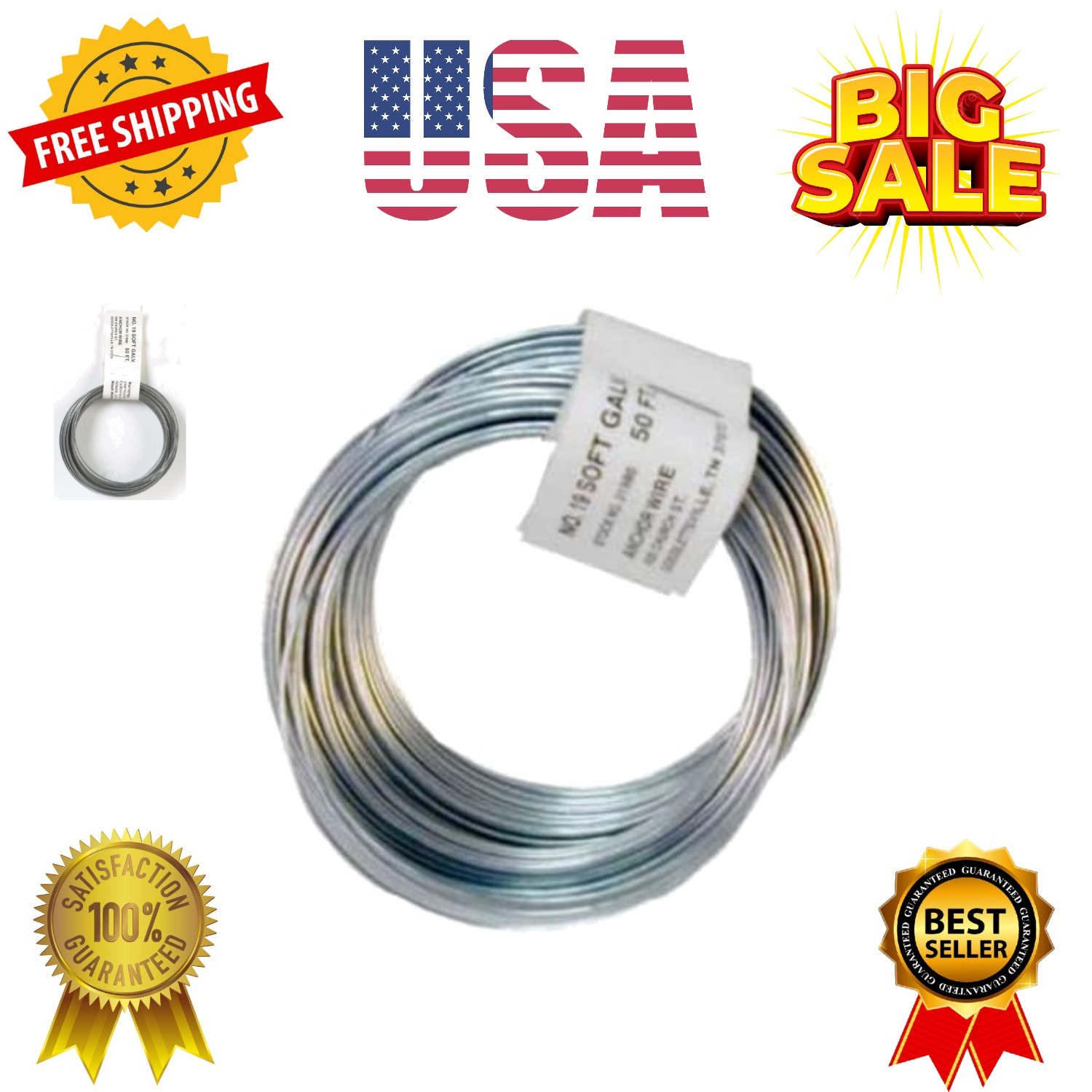 Fasteners 3-1/2 Diameter 19 Gauge Galvanized General Purpose Wire, 5 lb