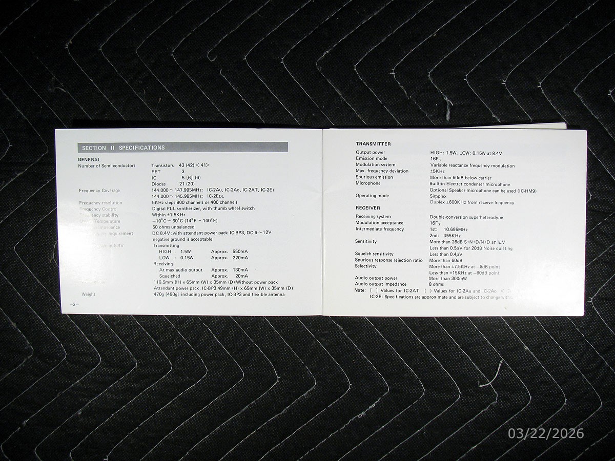 Icom IC-2A/IC-2AT Instruction Manual
