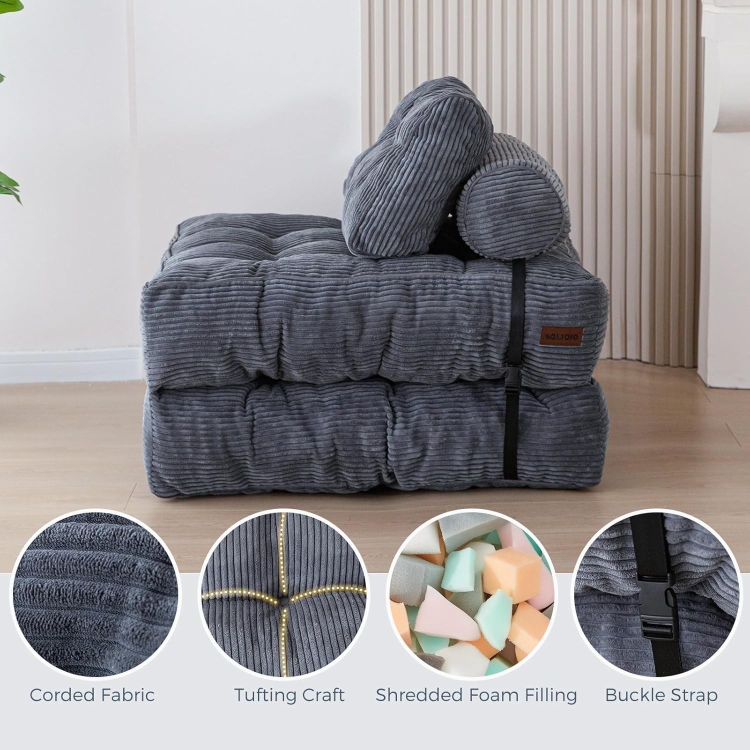 Portable Dark Grey Convertible Sleeper Chair with Headrest & Lumbar Support