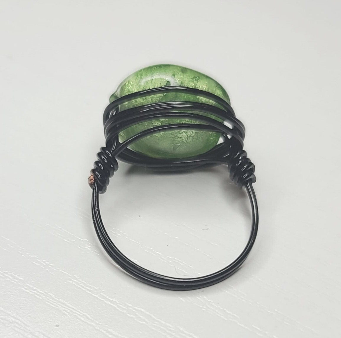 Handmade Wire Wrapped Ring Brilliant Green Bead Size 8.