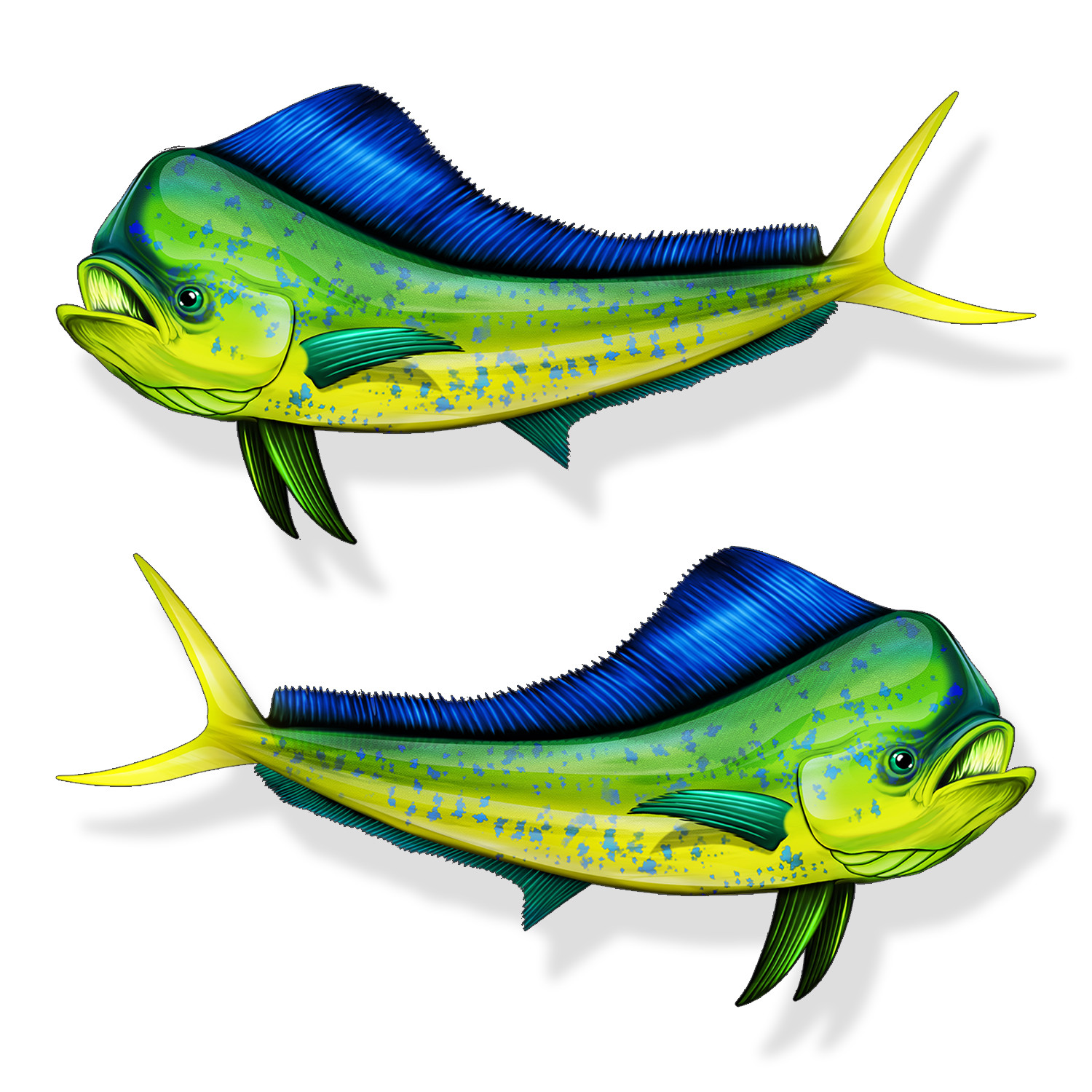 Pair Mahi Fish Sticker Dolphin Laptop Fishing Car Vehicle Window Bumper Decal