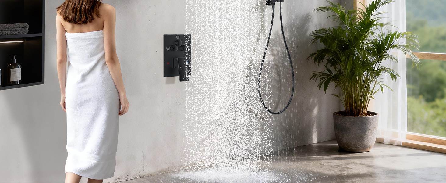Shower Faucet Set, 10" Ceiling Mount Rainfall Shower System with 2 Rain Shower
