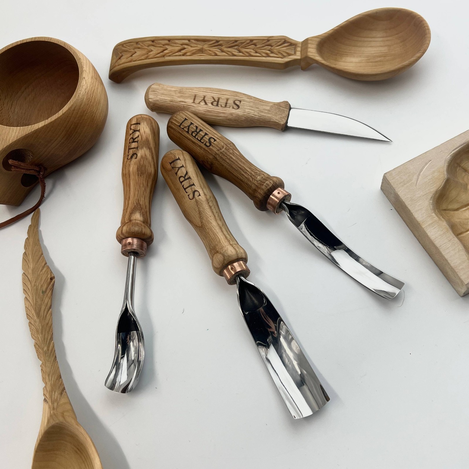 Spoon Wood carving set 4 pcs, Carving tools, Hook knife, STRYI Profi