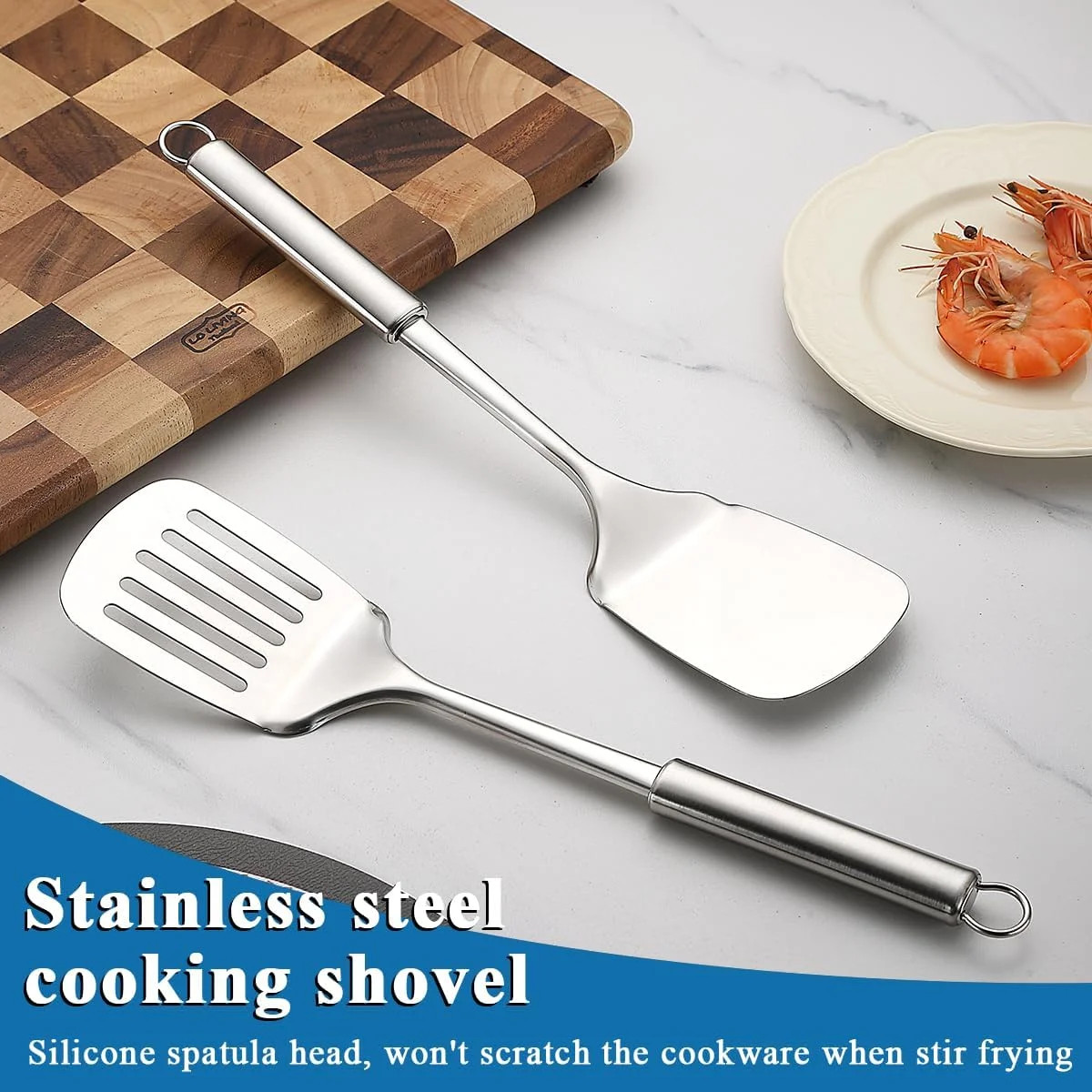 Stainless Steel Spatulas Set, ReaNea Silver Slotted Turner, Solid Turner, Heavy