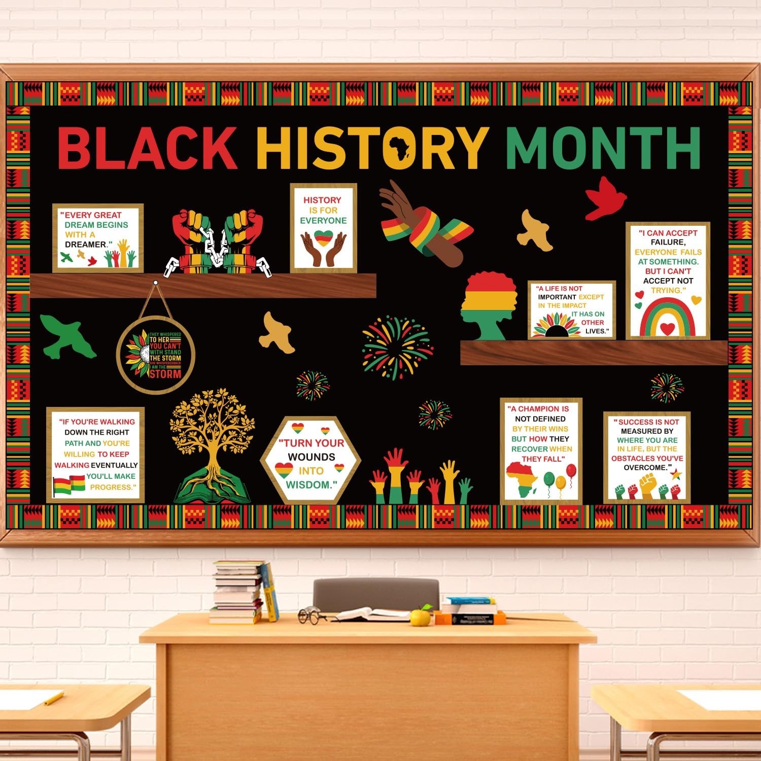 Black History Month Bookshelf Bulletin Board Decorations Set Black Inspiratio...