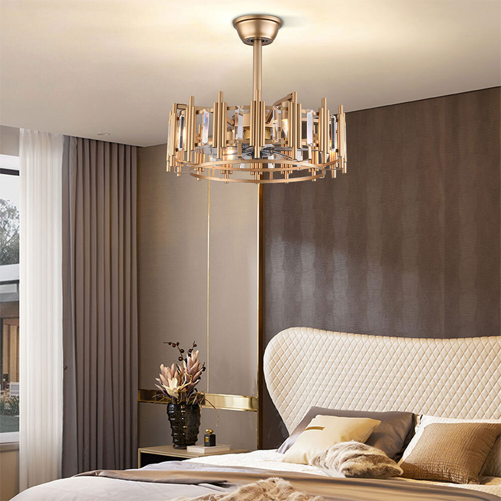 20 Inch 3 Speed Ceiling Fan Light Chandelier Hanging Pendant Fanlamp +Remote