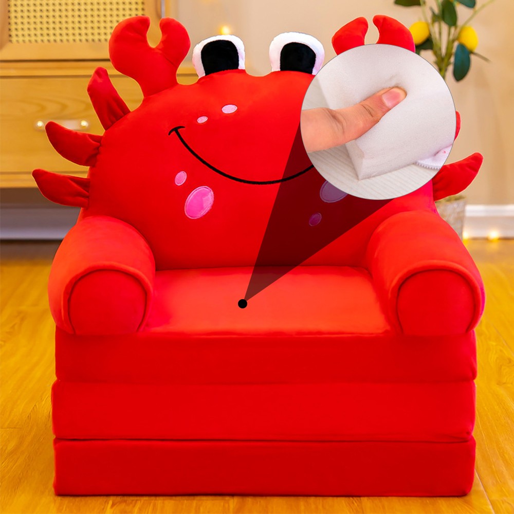 Red Crab Kids Sofa Bed Foldable Toddler Chair Cozy Crystal Velvet Furniture