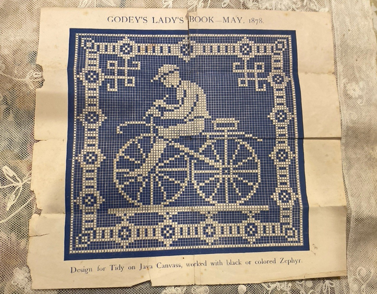 Original 1878 Victorian Godey's Lady's Book Bicycle Needlepoint Design Pattern