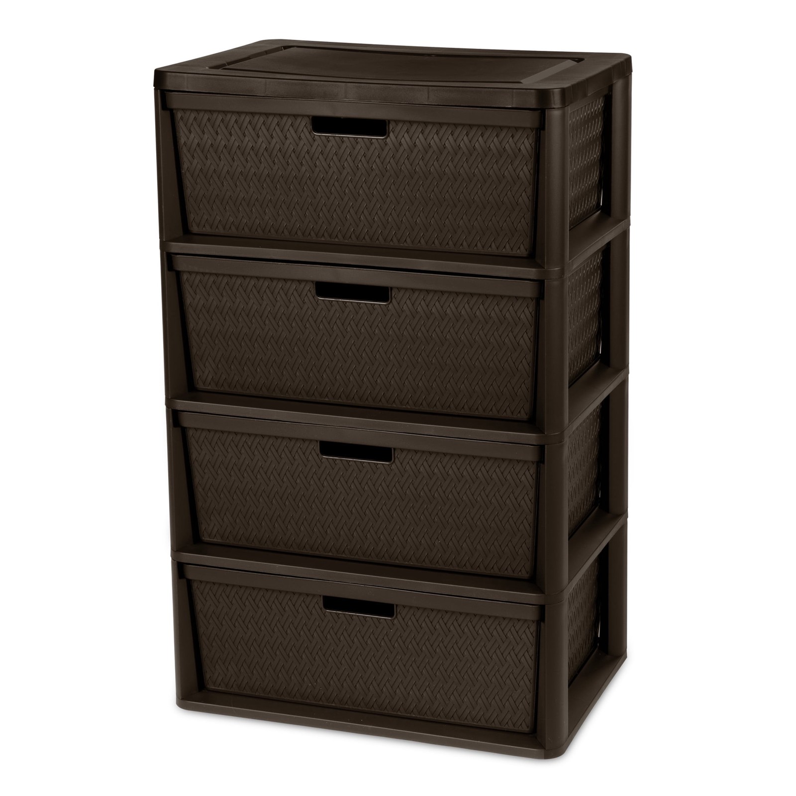 Wide 4 Drawer Tower Easy to Assemble W/ Removable Decorative Cross-Weave Plastic
