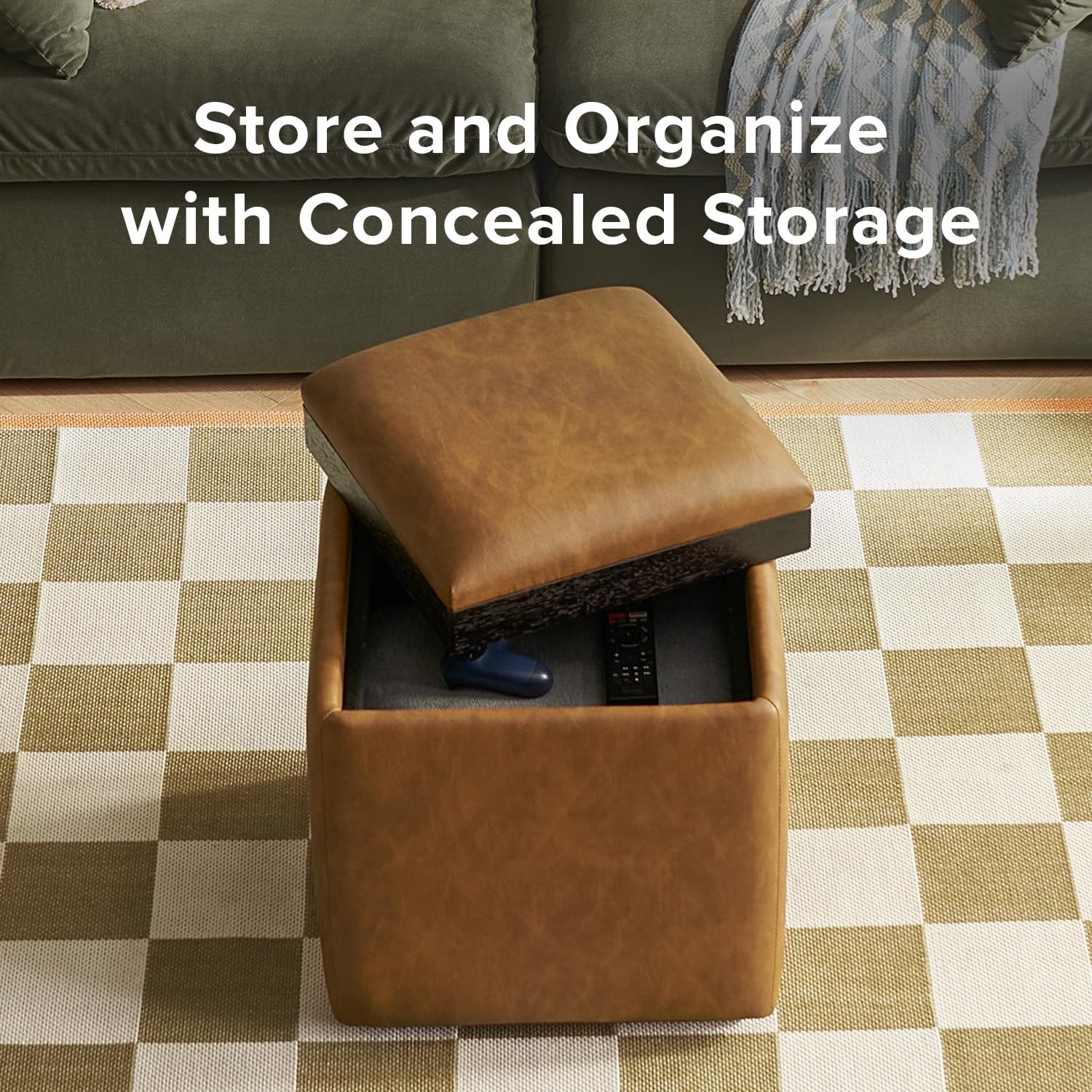 Levi Storage Ottoman with Reversible Tray, Modern Square Chest Coffee Table, ...
