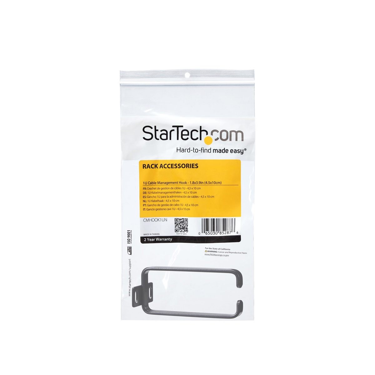StarTech 1.8x3.9" 1U Vertical Server Rack Cable Management D-Ring Hook