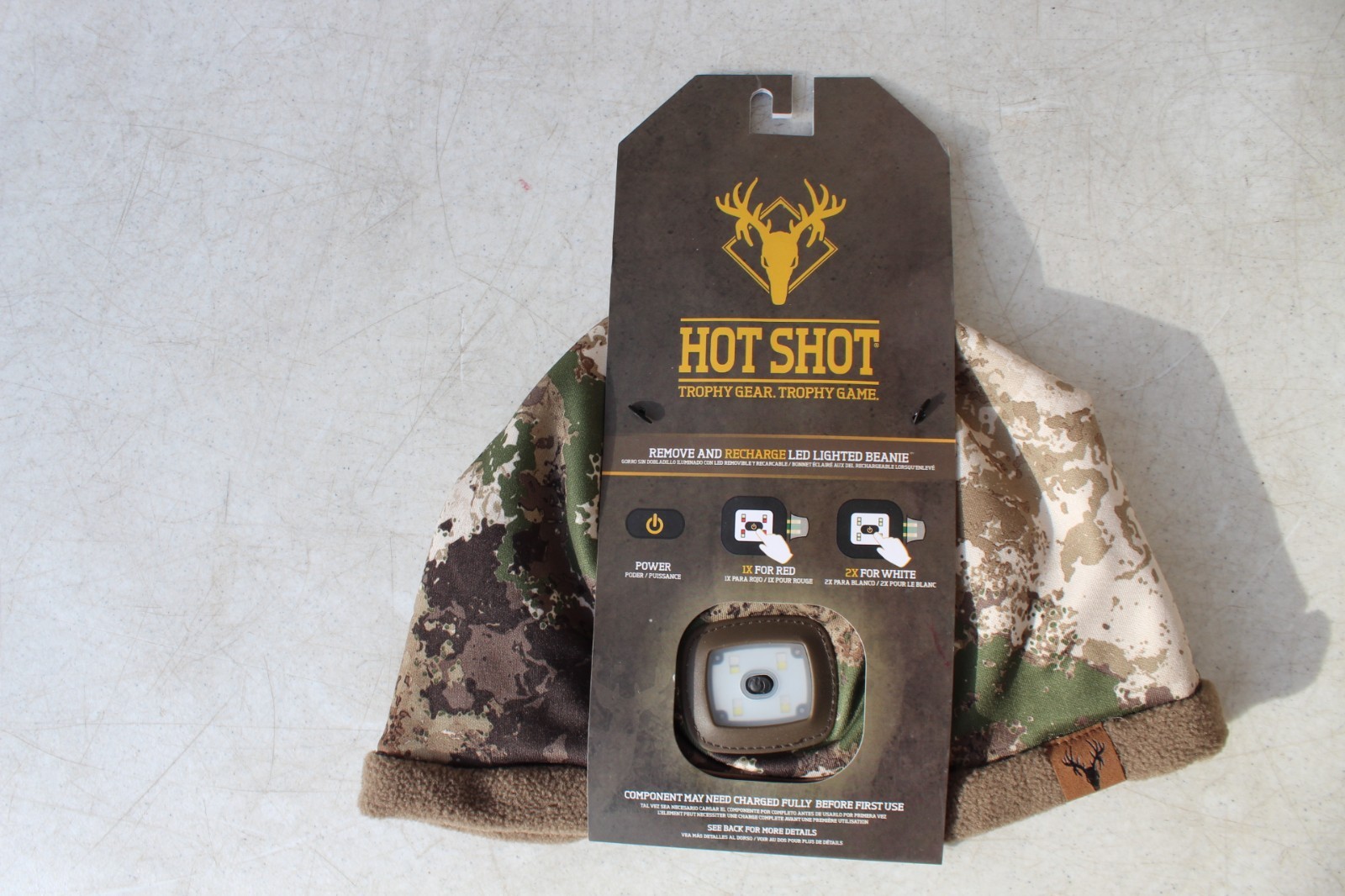 HOT SHOT Men’s Camo Rechargeable LED Lighted Fleece Beanie Realtree Hunting NEW