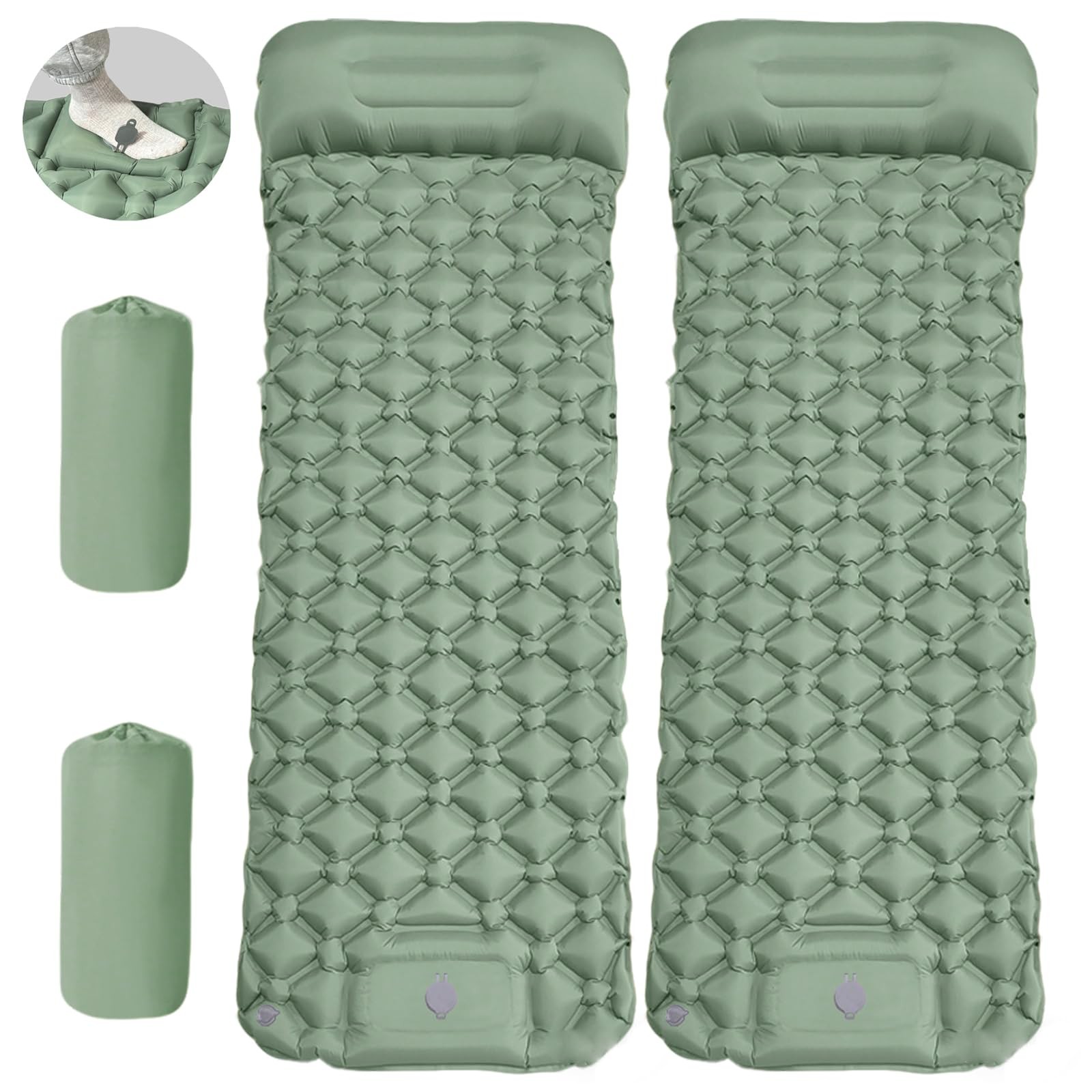 Lightweight Convertible Double Inflatable Camping Pad – 2-in-1 Single Pads Bu...