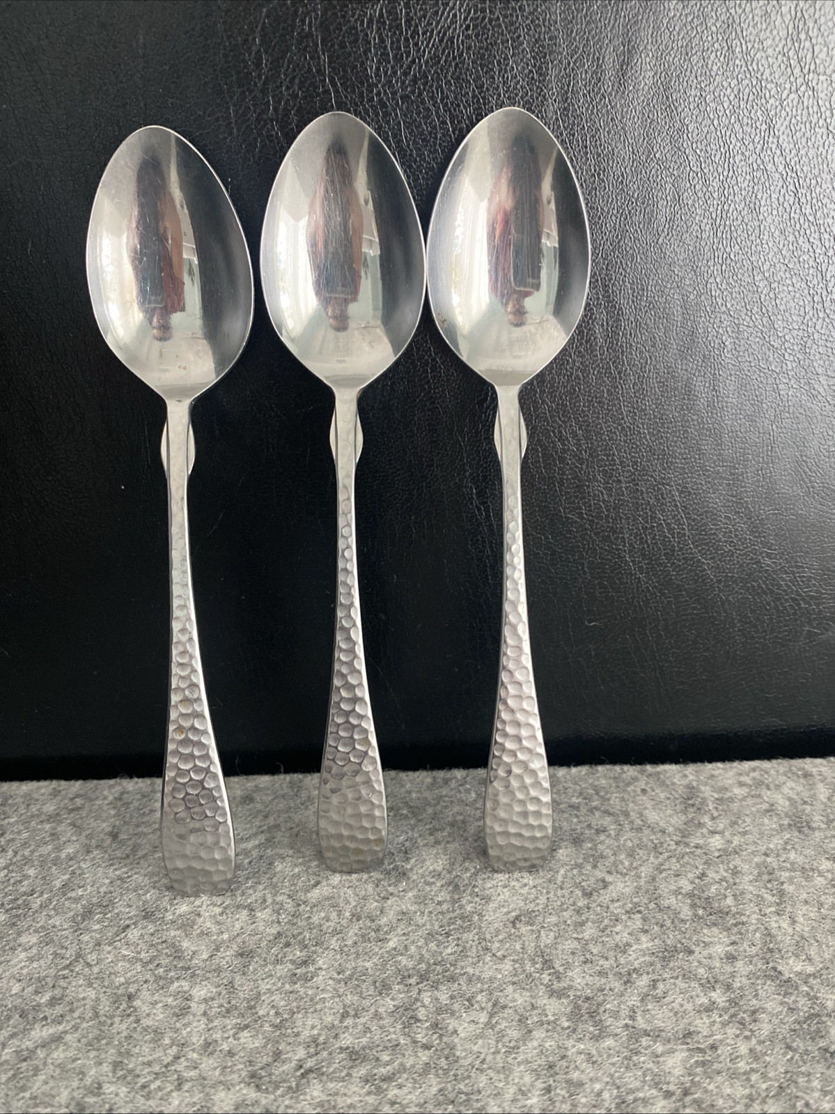 3 Vtg LC Lifetime Cutlery Stainless OLDE WESTPORT Teaspoons Hammered Handles