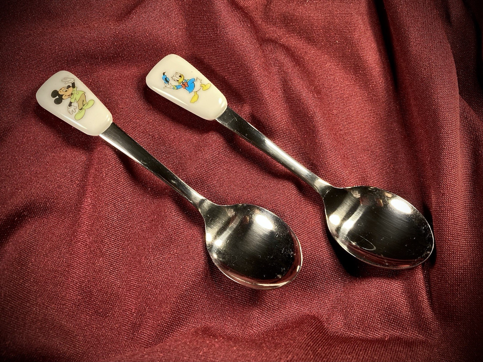 Bonny Japan Disney Spoons x2 - NIB - Mickey & Donald - 1960/70s - w/Price Tags!