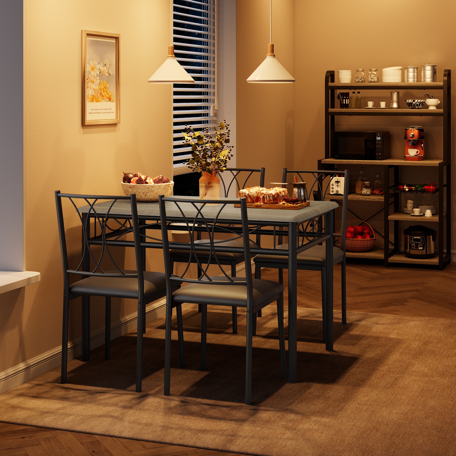 Dining Table Set For 4, Grey Dining Room Table Set With 4 Upholstered Chairs