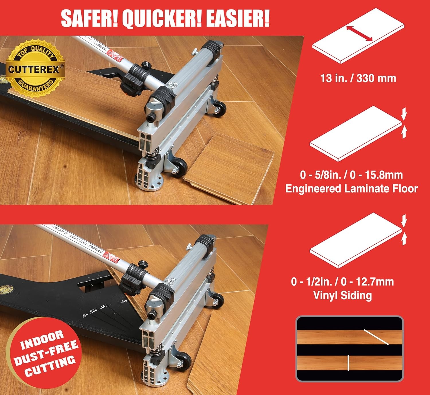 13” Vinyl Floor Cutter with Wheels – Easy Angle & Length Cutting, Flooring Tools