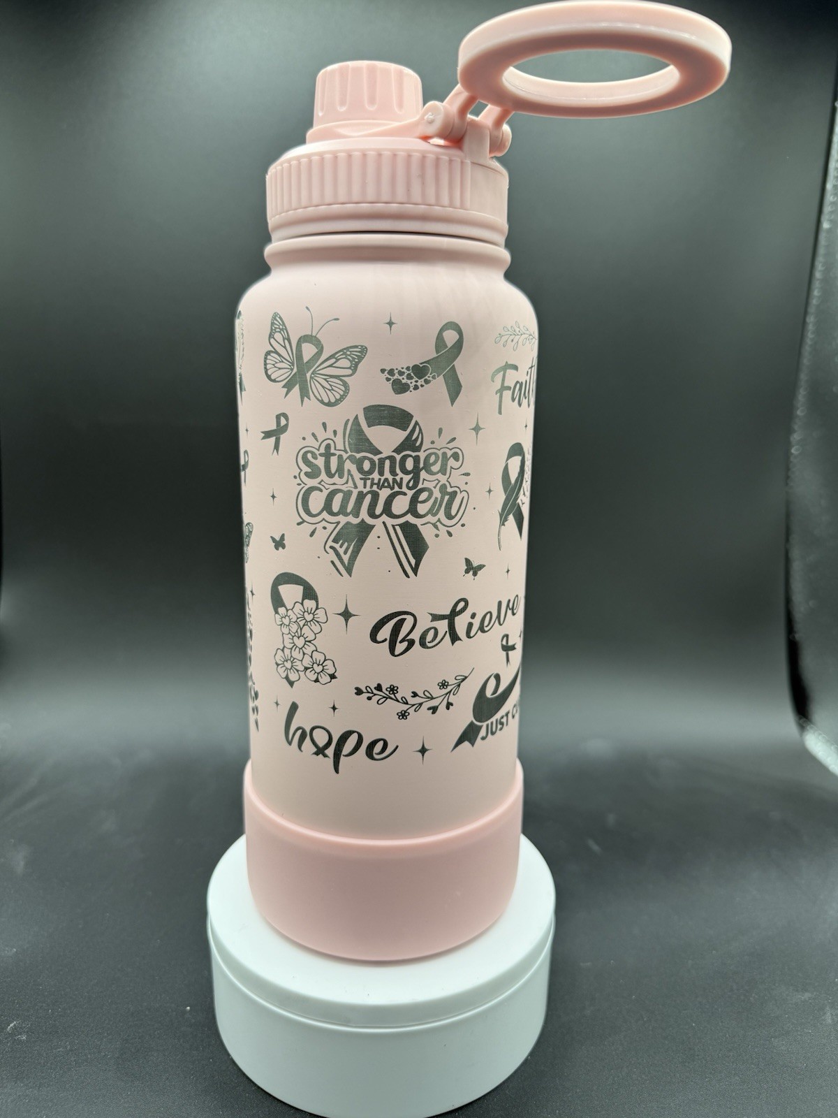 MIKENDA  Insulated Water Bottle 32oz Laser Engraved Cancer Awareness