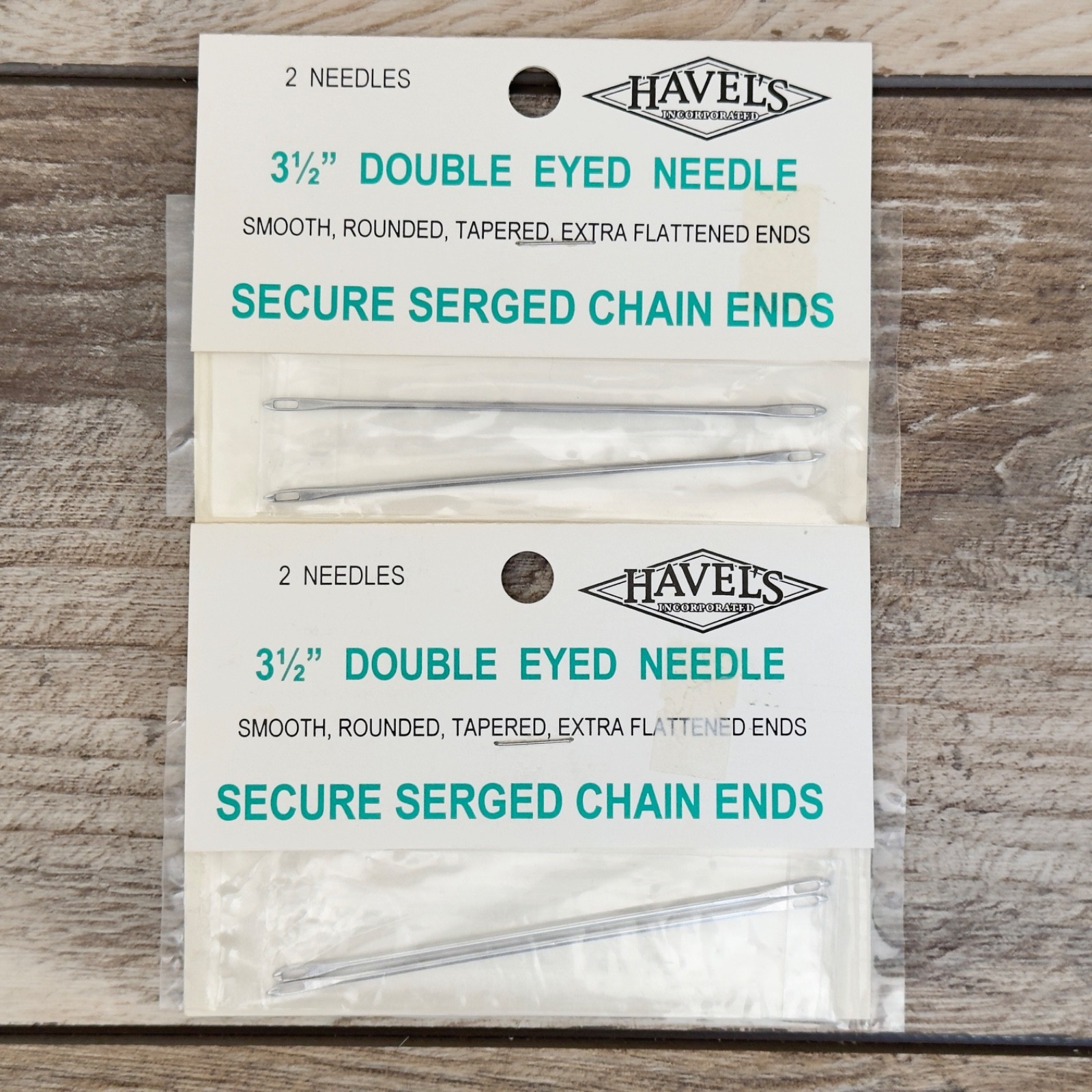 Vintage Havel’s Sewing Knitting Embroidery Double Eyed Needles 3 1/2” Lot of 2