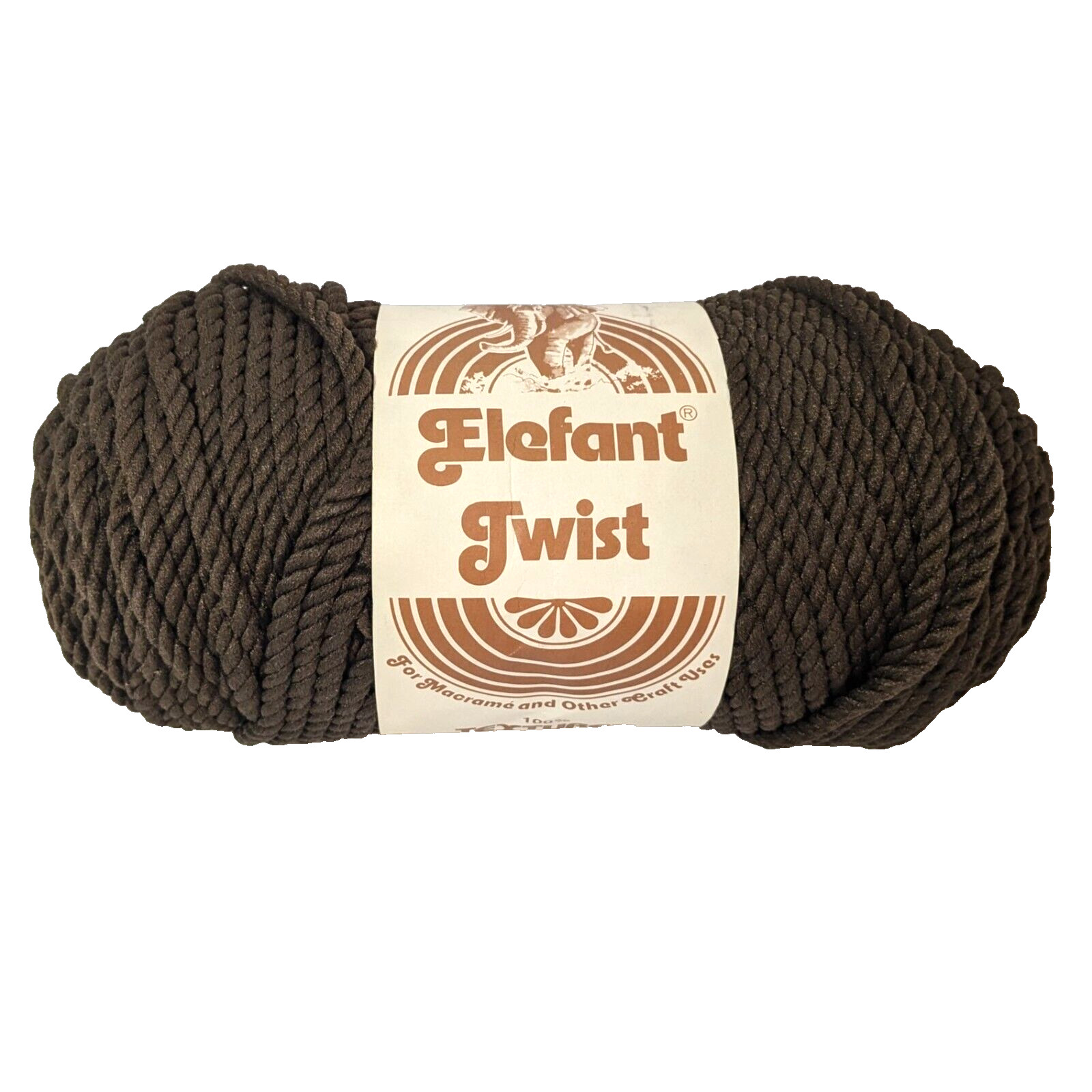 Vintage Elefant Brown Macrame Twist Textured Herculon, 100 Yds, Olefin Fiber 5mm
