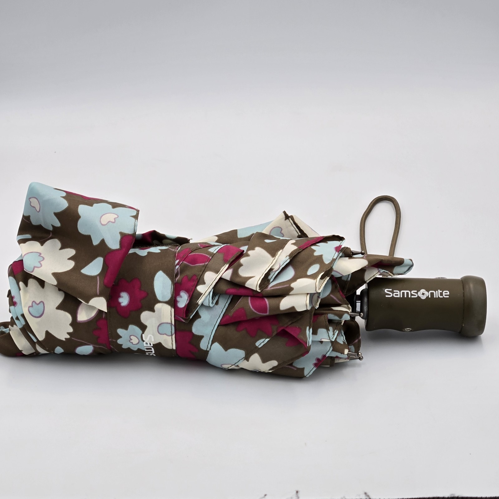 Vtg Samsonite Floral Umbrella With Flashlight Handel