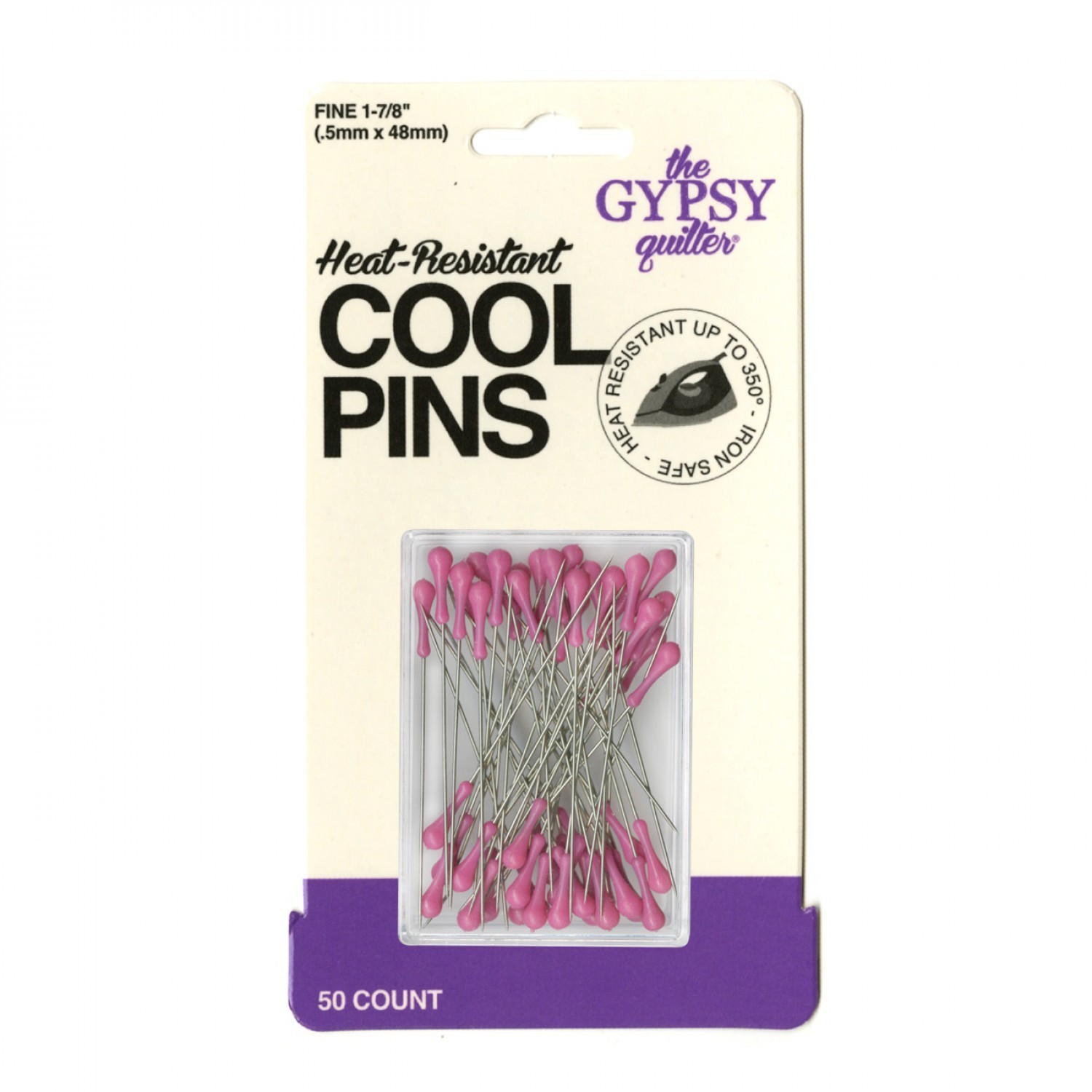 Gypsy Quilter COOL PINS 50 Pins Heat Resistant Fine Pink Easy Grasp Top