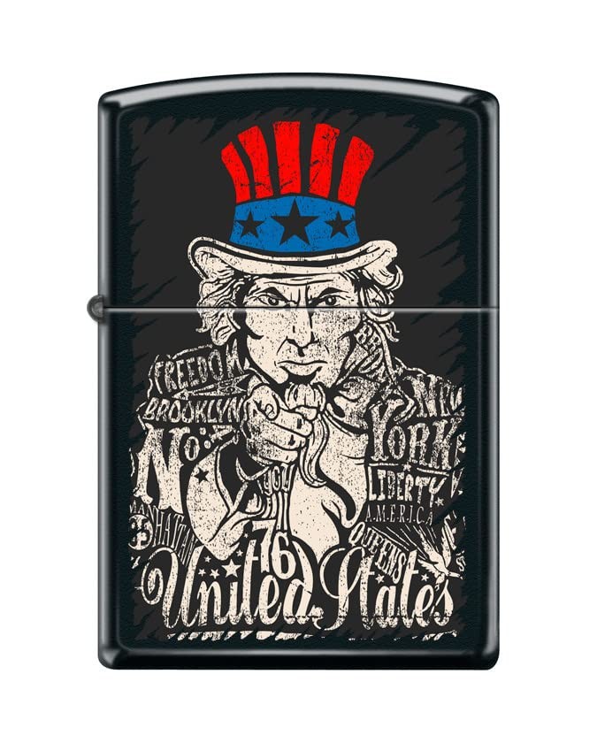 Zippo Lighter-Uncle Sam Black Matte Windproof Lighter #Z5500