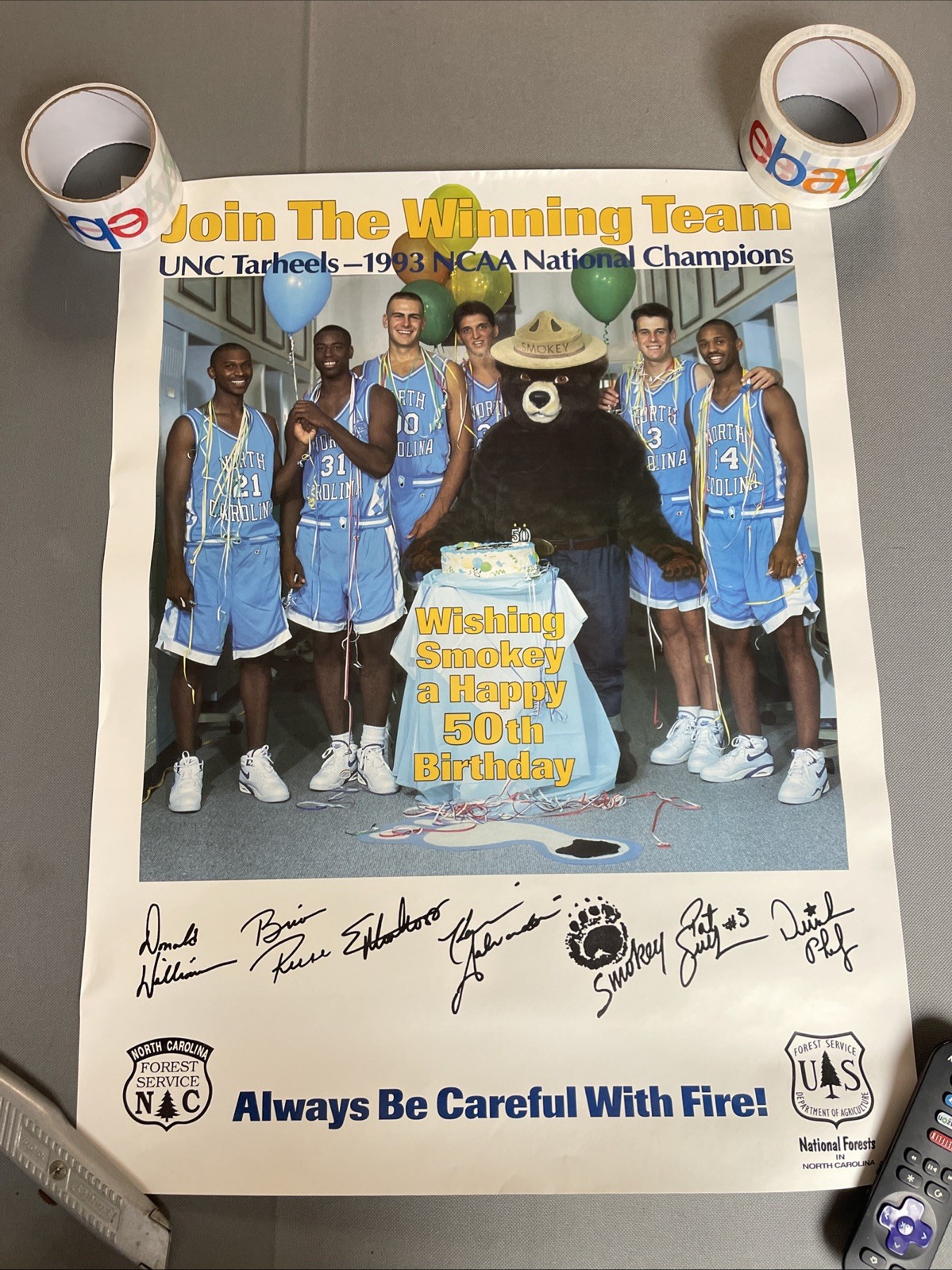 Rare Vintage 1993 UNC Tarheel Basketball NCAA Smokey Forestry Poster 18X24