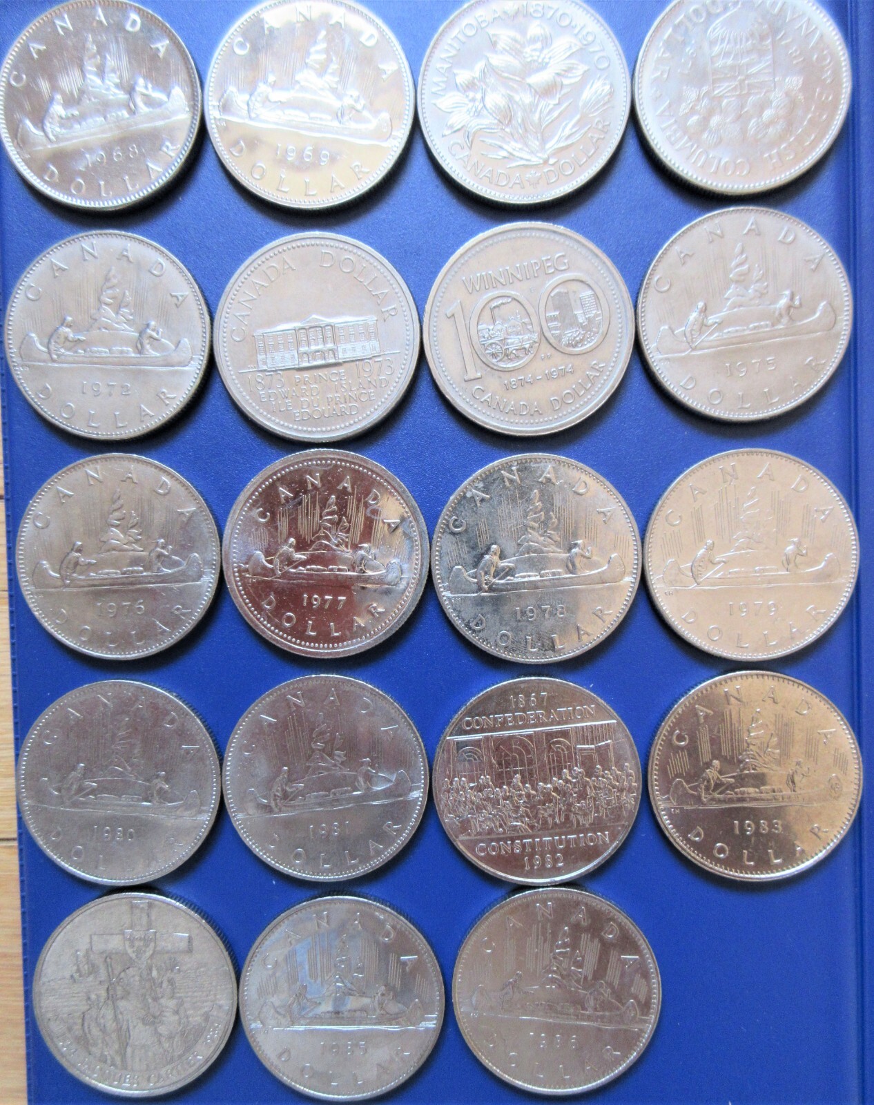 Complete Set of Canada Nickel Dollars Coins (1968-1986) $1 Nickel Coins