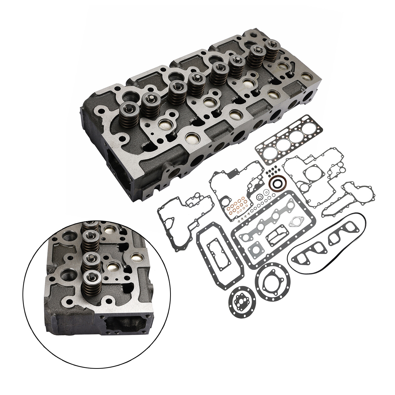 Complete Cylinder Head With Valve Spring & Gasket Kit For Kubota V1902 Engine E4