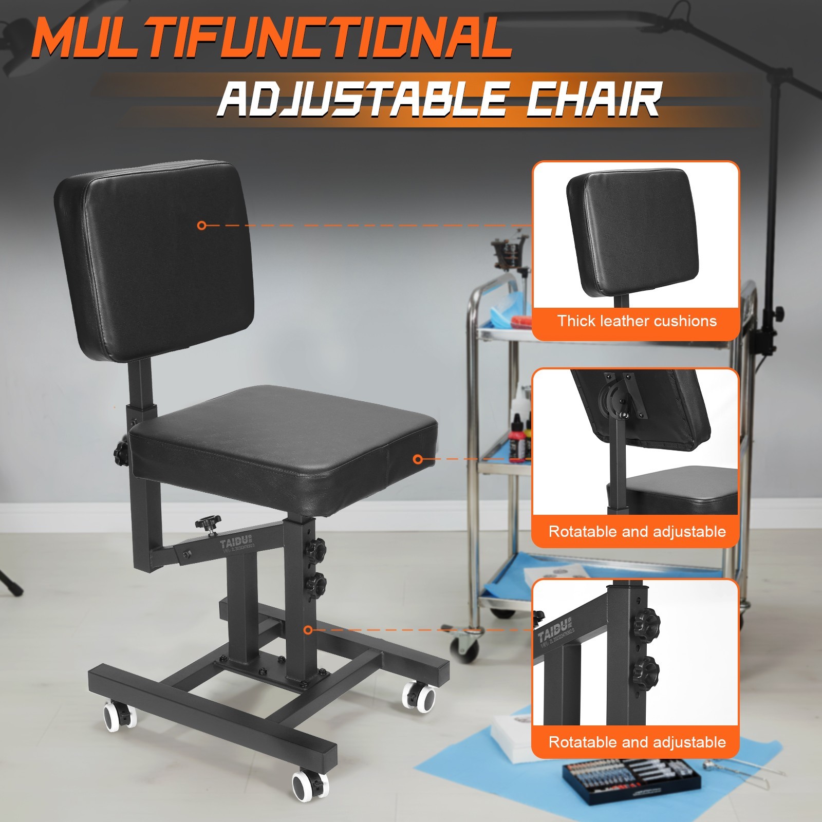 Massage Chair Portable Tattoo Chair Folding Multiple angles Adjustable 2 Inch Th