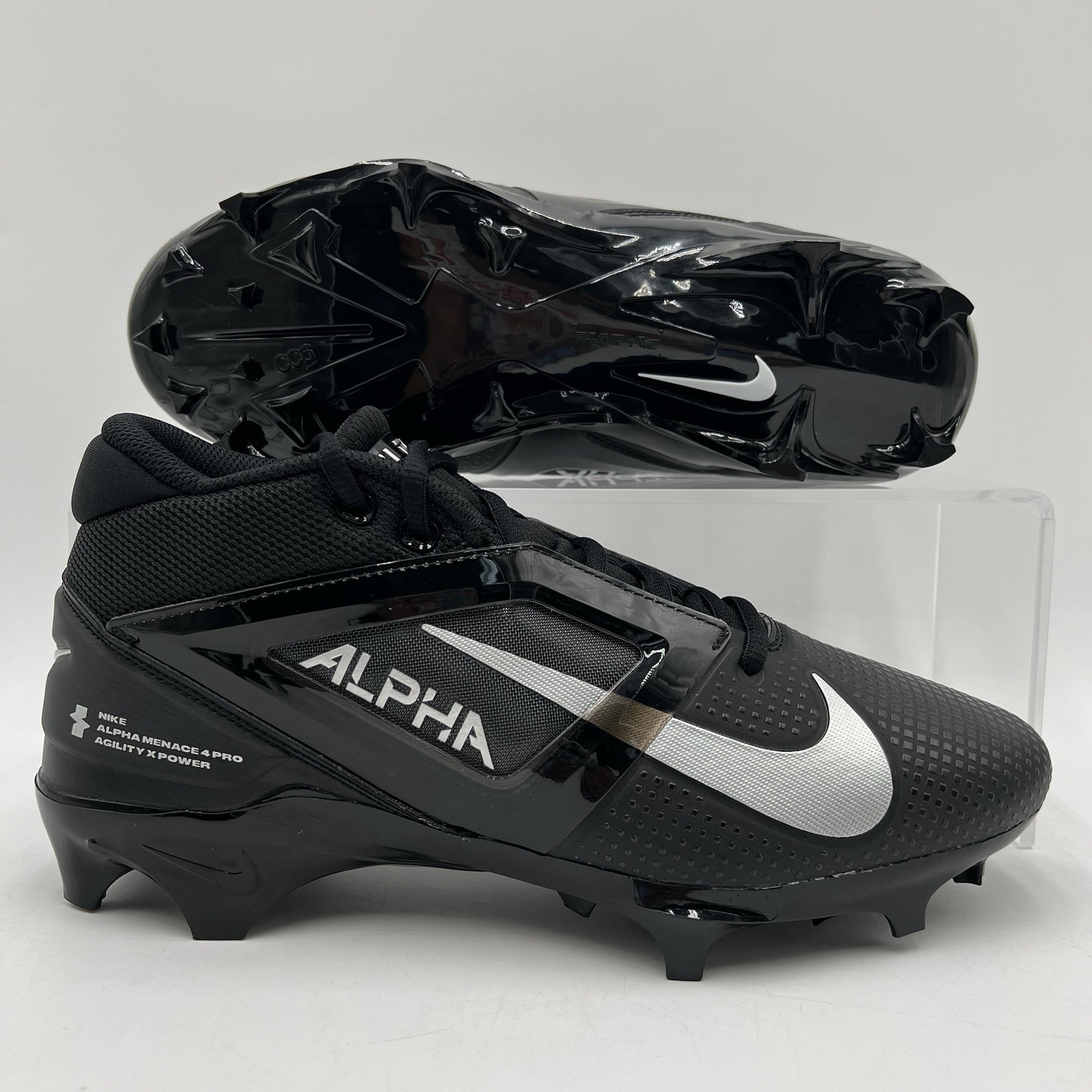 Mens Size 10.5 Nike Alpha Menace 4 Pro Black Silver Soccer Cleats FD7037 002 NEW