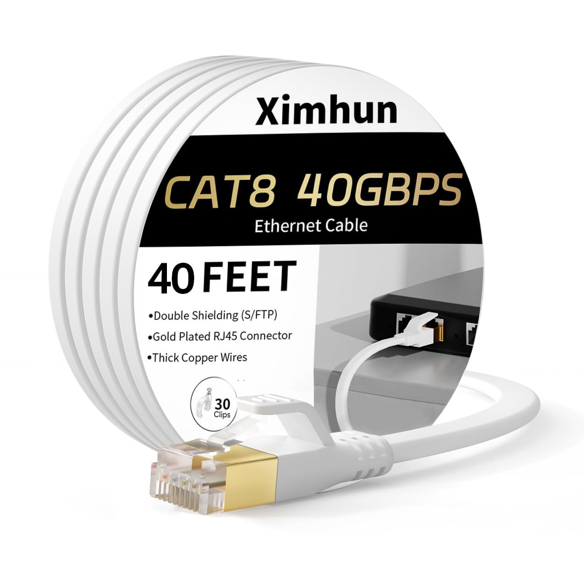 Ethernet Cable 40 FT, Cat 8 Ethernet Cable, High-Speed Internet Cable Network